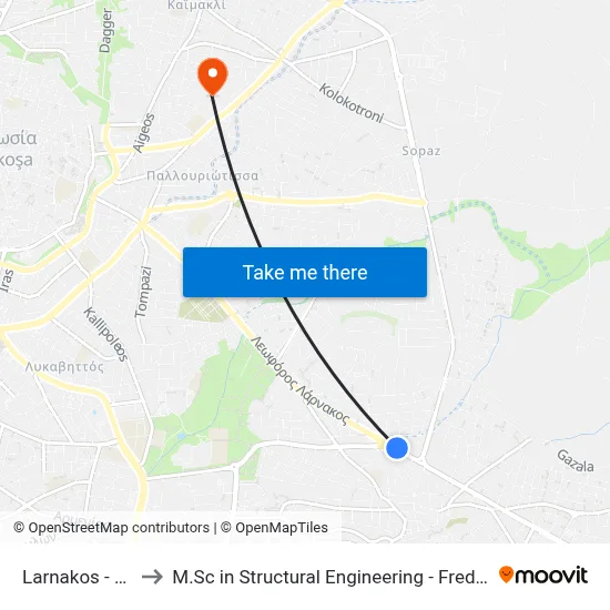 Larnakos - Parnithos to M.Sc in Structural Engineering - Frederick University Cyprus map