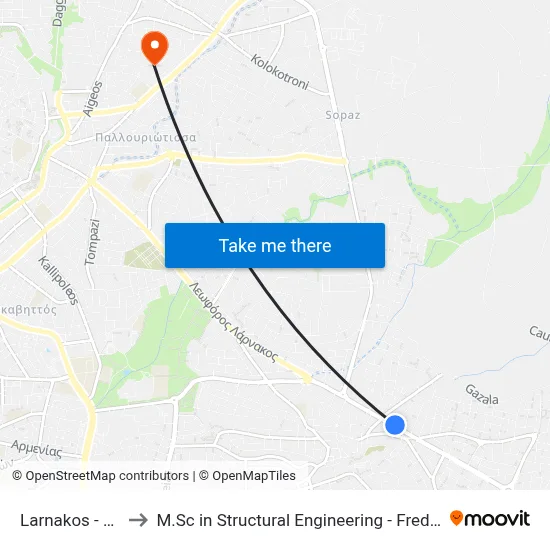 Larnakos - Metsovou to M.Sc in Structural Engineering - Frederick University Cyprus map