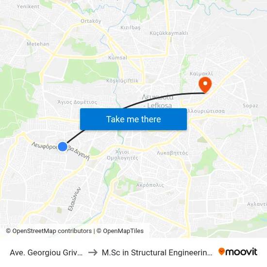 George Grivas Digeni Avenue - 25 March to M.Sc in Structural Engineering - Frederick University Cyprus map