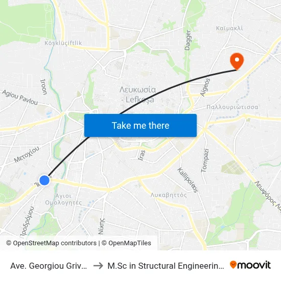 Ave. Georgiou Griva Digeni - Prodromou to M.Sc in Structural Engineering - Frederick University Cyprus map