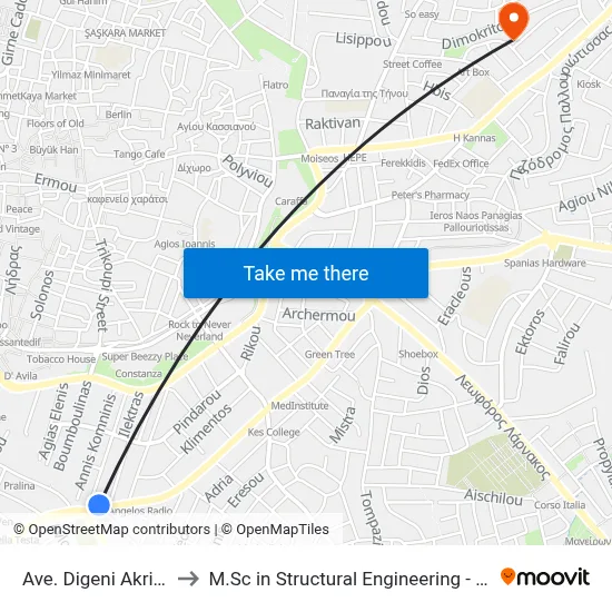 Digeni Akrita Avenue - Kypranoros to M.Sc in Structural Engineering - Frederick University Cyprus map