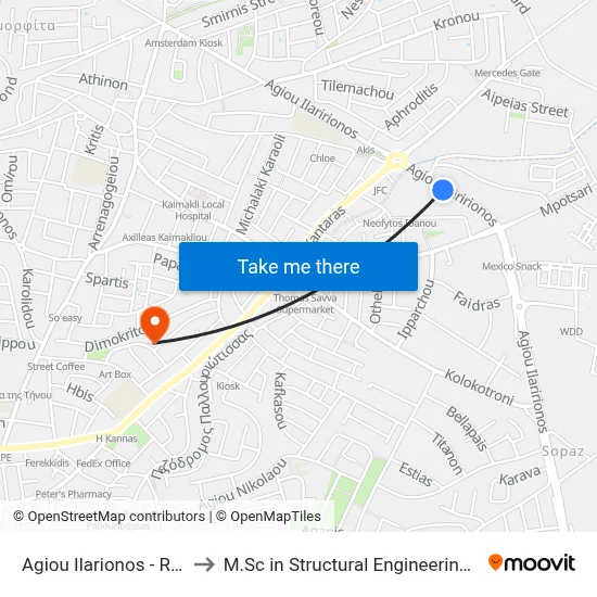 Ag. Ilarionos - Roundabout Sopaz to M.Sc in Structural Engineering - Frederick University Cyprus map