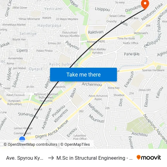 Ave. Spyrou Kyprianou - E.A.C. to M.Sc in Structural Engineering - Frederick University Cyprus map