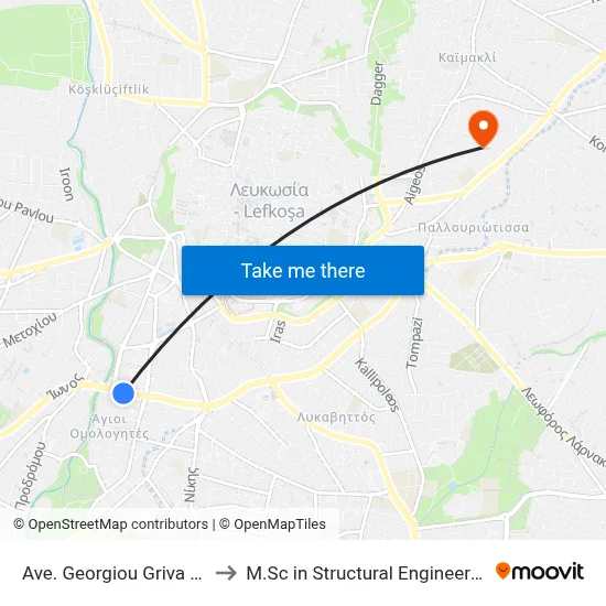 George Grivas Digenis Avenue - Simou Menardou to M.Sc in Structural Engineering - Frederick University Cyprus map