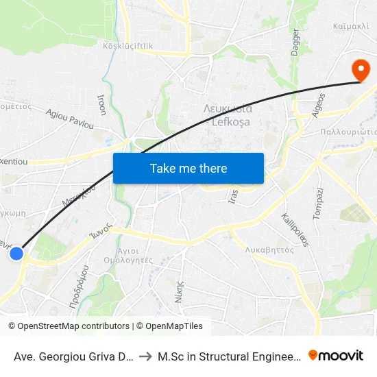 George Grivas Digenis Ave. - Archangel Michael to M.Sc in Structural Engineering - Frederick University Cyprus map