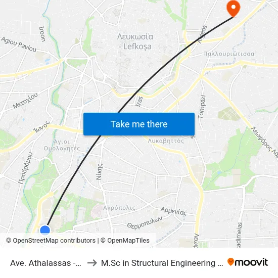 Athalassa Ave. - Strovolou Avenue to M.Sc in Structural Engineering - Frederick University Cyprus map