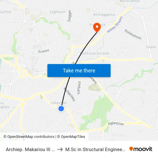 Archbishop Makarios III Ave. - Dimitrios Papanikolis to M.Sc in Structural Engineering - Frederick University Cyprus map