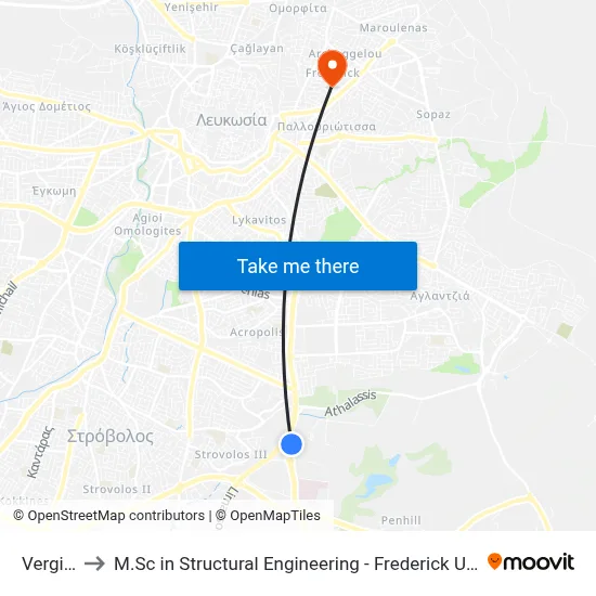 Verginas to M.Sc in Structural Engineering - Frederick University Cyprus map