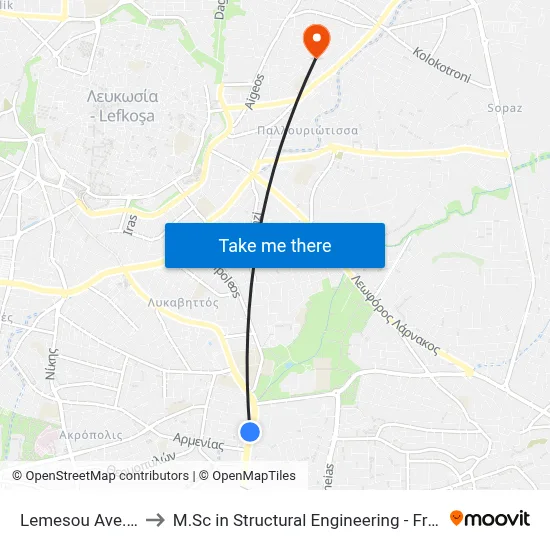Lemesou Avenue - San Sousi to M.Sc in Structural Engineering - Frederick University Cyprus map