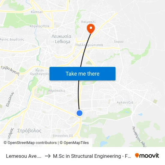 Limassol Ave. - Hellespont to M.Sc in Structural Engineering - Frederick University Cyprus map