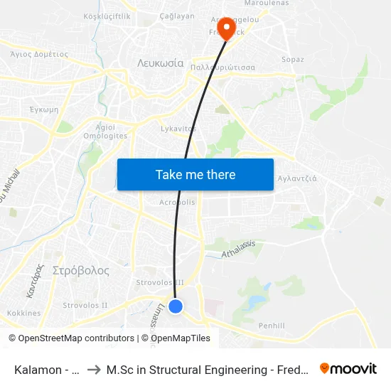 Kalamon - Kampou to M.Sc in Structural Engineering - Frederick University Cyprus map