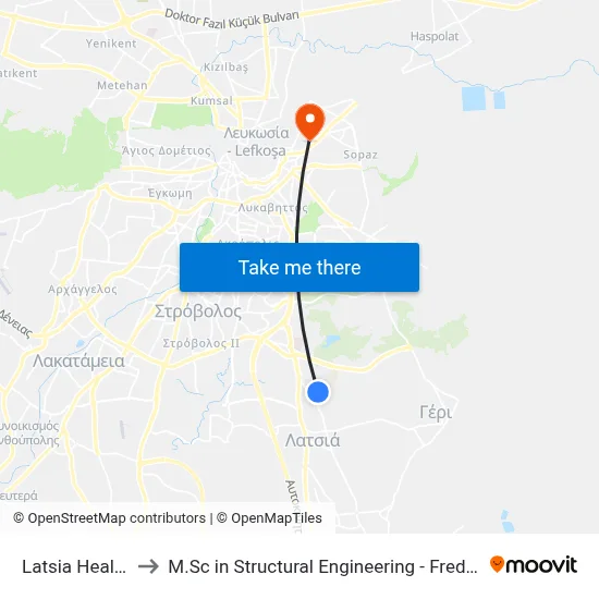 Latsia Health Centre to M.Sc in Structural Engineering - Frederick University Cyprus map