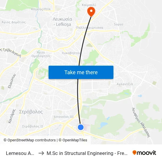 Lemesos Avenue - Volvo to M.Sc in Structural Engineering - Frederick University Cyprus map
