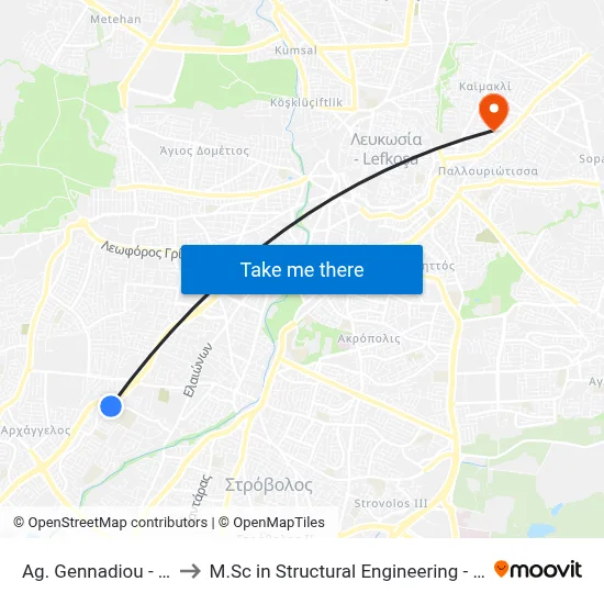 Ag. Gennadiou - Ag. Andronikou to M.Sc in Structural Engineering - Frederick University Cyprus map