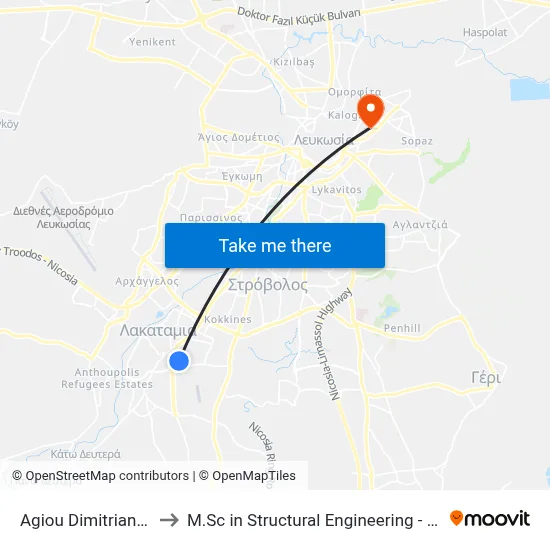 Ag. Dimitrianou - Neapoleos to M.Sc in Structural Engineering - Frederick University Cyprus map