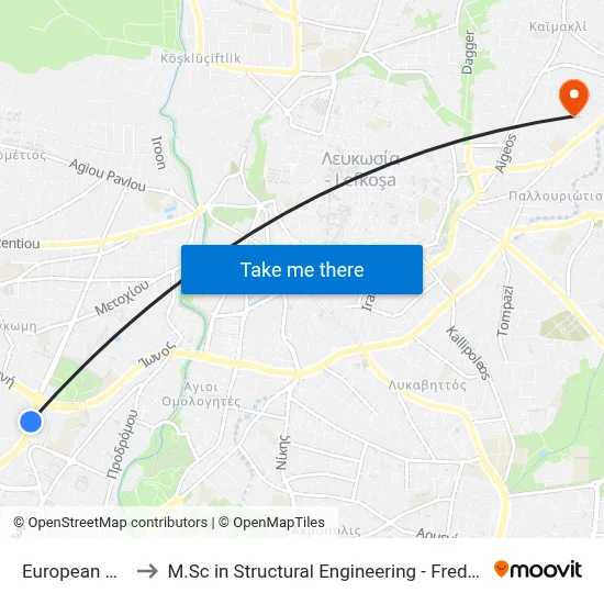European University to M.Sc in Structural Engineering - Frederick University Cyprus map