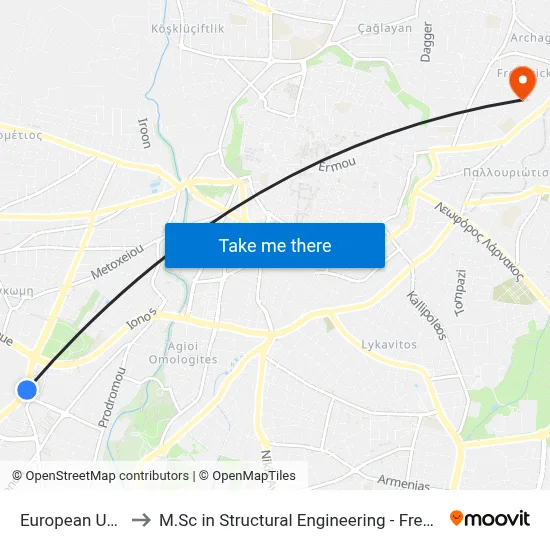 European University to M.Sc in Structural Engineering - Frederick University Cyprus map