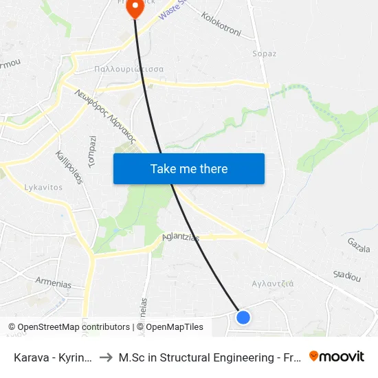 Karava - Kyrineias Avenue to M.Sc in Structural Engineering - Frederick University Cyprus map