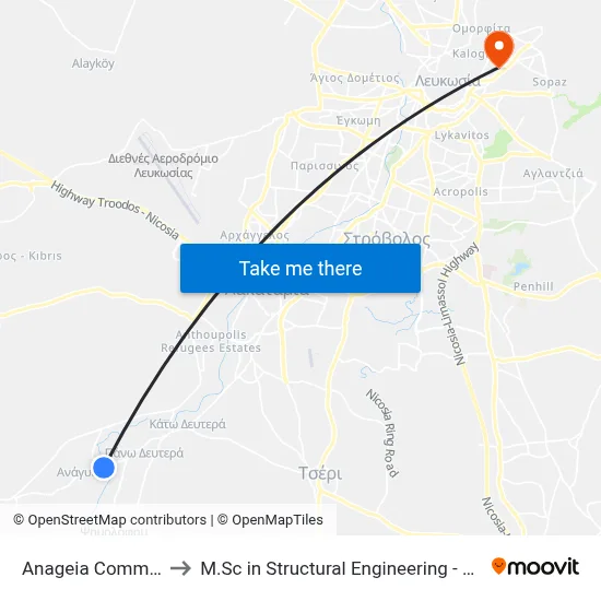 Anageia Comm. Stadium to M.Sc in Structural Engineering - Frederick University Cyprus map
