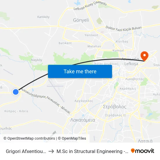 Grigori Afxentiou - Industrial Area to M.Sc in Structural Engineering - Frederick University Cyprus map