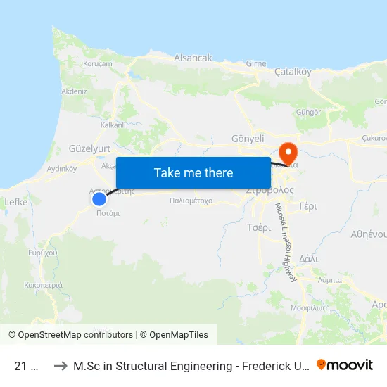 21 Mili to M.Sc in Structural Engineering - Frederick University Cyprus map