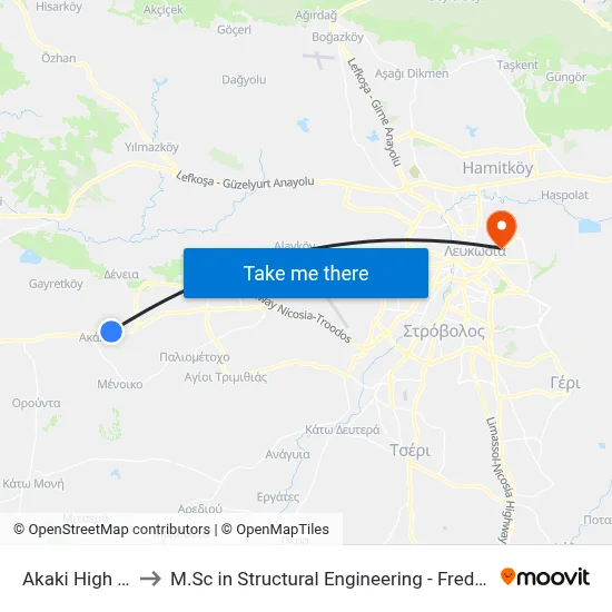 Akaki High School to M.Sc in Structural Engineering - Frederick University Cyprus map