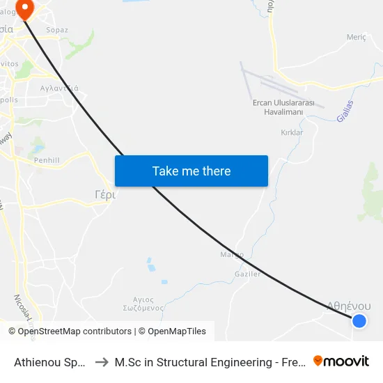Athienou Sports Centre to M.Sc in Structural Engineering - Frederick University Cyprus map