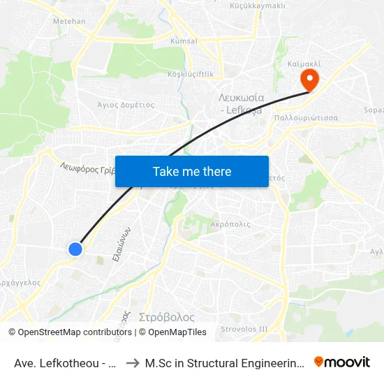 Ave. Lefkotheou - Archangelou Michail to M.Sc in Structural Engineering - Frederick University Cyprus map