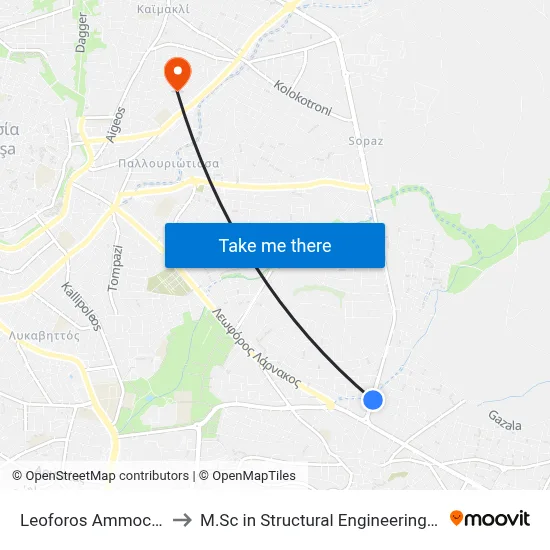 Leoforos Ammochostou - Larnakos to M.Sc in Structural Engineering - Frederick University Cyprus map