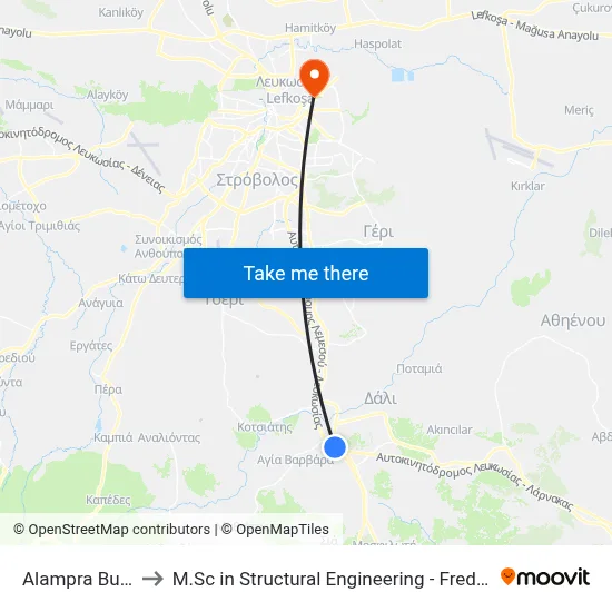 Alampra Bus Station to M.Sc in Structural Engineering - Frederick University Cyprus map