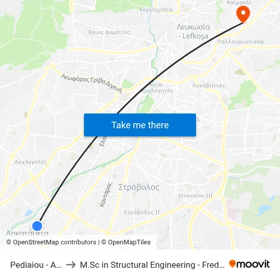 Pediaiou - Ag. Mavris to M.Sc in Structural Engineering - Frederick University Cyprus map