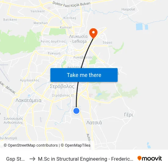 GSP Stadium to M.Sc in Structural Engineering - Frederick University Cyprus map