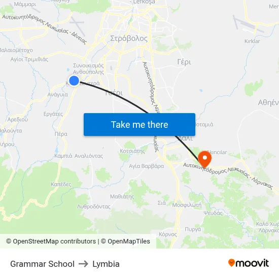 Grammar School to Lymbia map