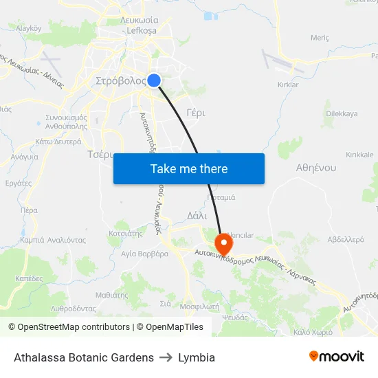 Athalassa Botanic Gardens to Lymbia map