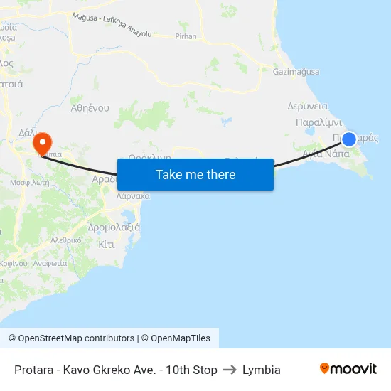 Protara - Cape Greco Avenue - 10th Stop to Lymbia map