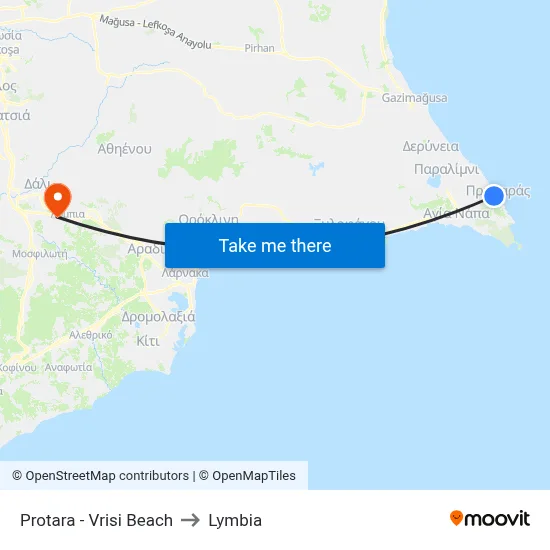 Protara - Vrisi Beach to Lymbia map
