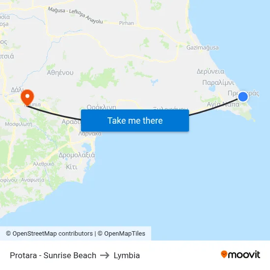 Protaras - Sunrise Beach to Lymbia map