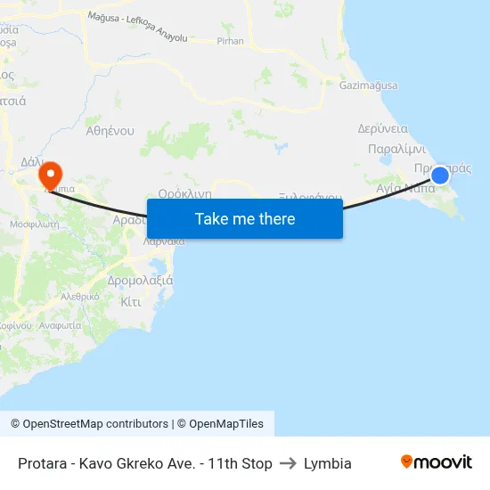Protaras - Cape Greco Ave. - 11th Stop to Lymbia map