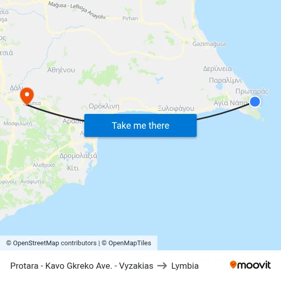 Protara - Kavo Gkreko Avenue - Vyzakias to Lymbia map