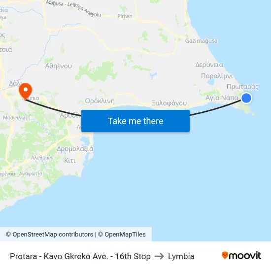 Protaras - Cape Greco Ave. - 16th Stop to Lymbia map