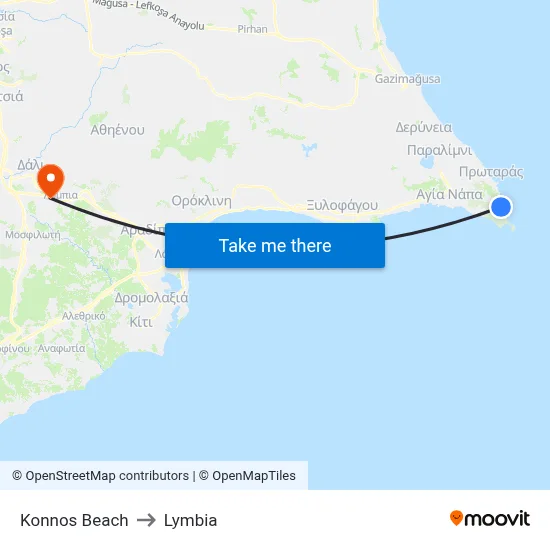 Konnos Beach to Lymbia map