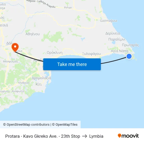 Protara - Cape Greco Avenue - 23rd Stop to Lymbia map