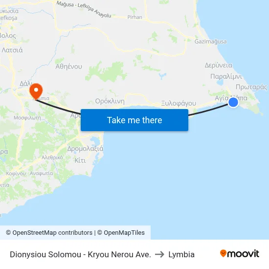 Dionysiou Solomou - Kryou Nerou Avenue to Lymbia map