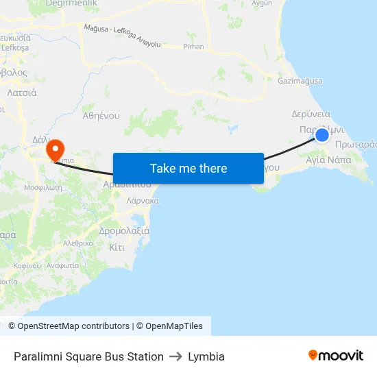 Paralimni Square Bus Station to Lymbia map