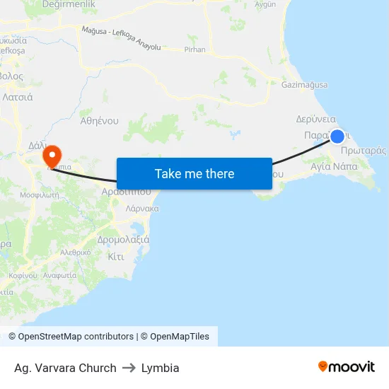 Ag. Varvara Church to Lymbia map