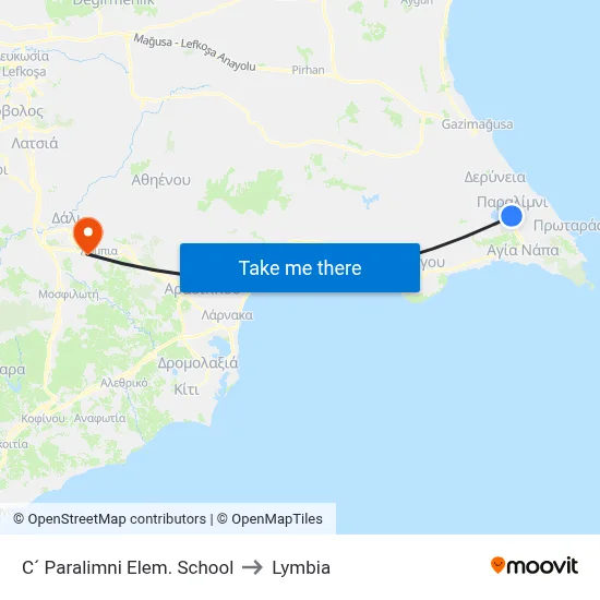 C´ Paralimni Elem. School to Lymbia map