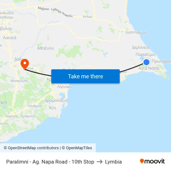 Paralimni - Ag. Napa Road - 10th Stop to Lymbia map