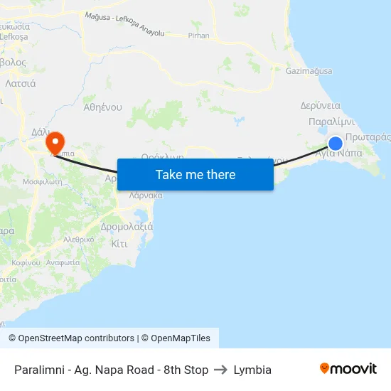 Paralimni - Ag. Napa Road - 8th Stop to Lymbia map