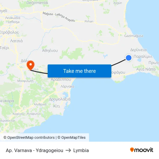 Ap. Varnava - Ydragogeiou to Lymbia map