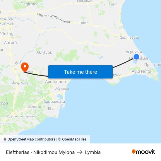 Eleftherias - Nicodimou Mylona to Lymbia map